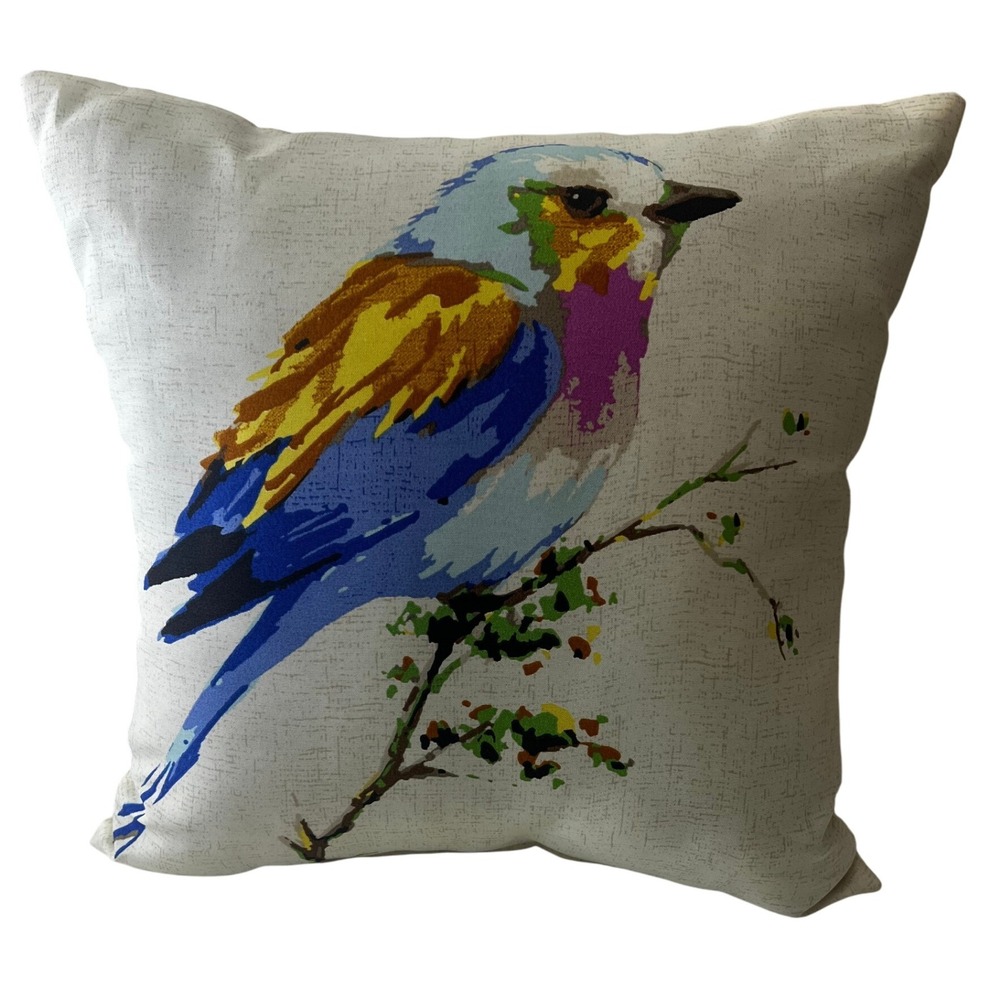Decorative Bird Print Throw/Accent Pillow Double-Sided‎ Beige Textured Cover